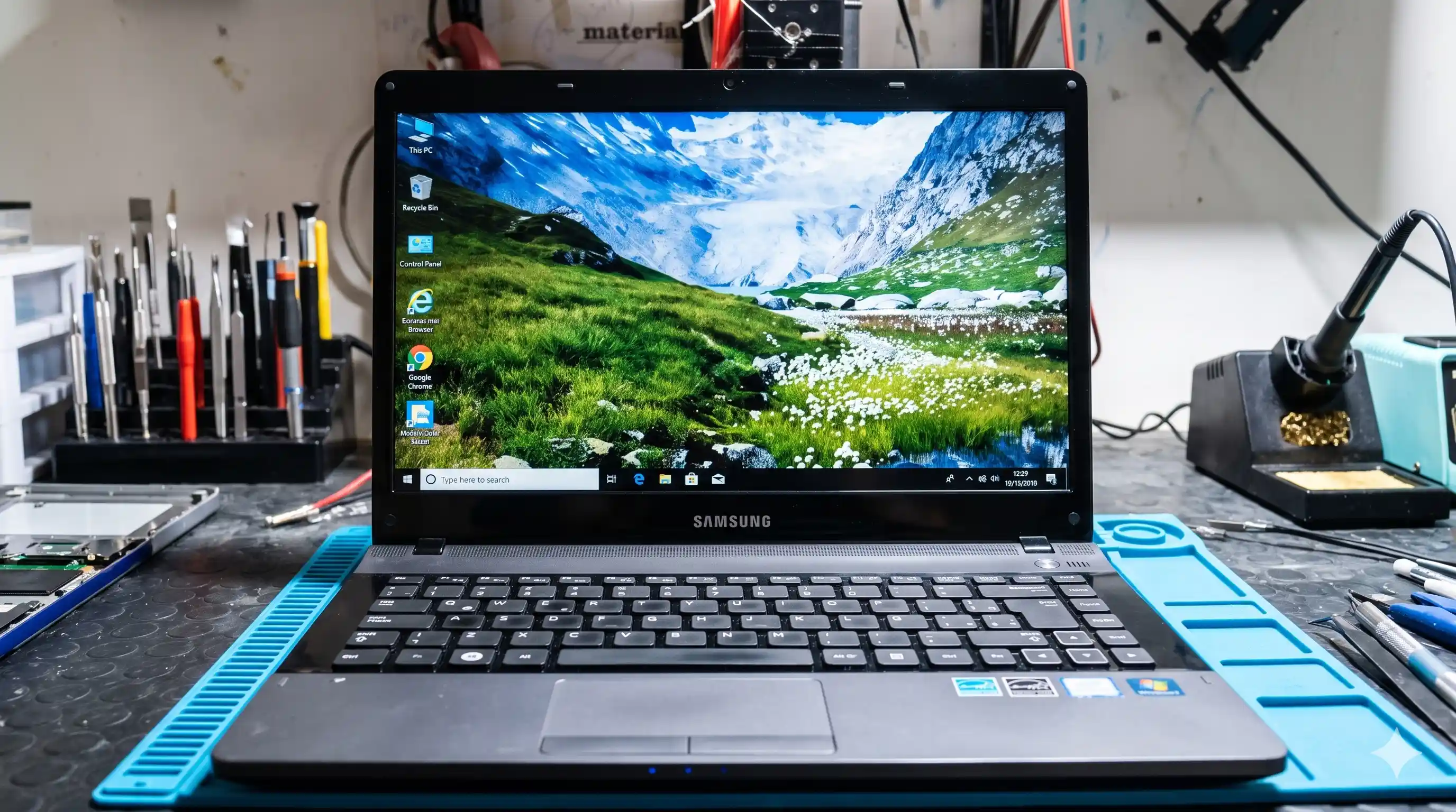 Laptop Samsung encendida y optimizada en mesa de trabajo de Cise Laptop Oaxaca